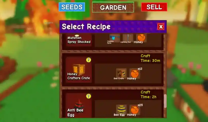 All Gear and Seed Crafting Recipes in Grow A Garden