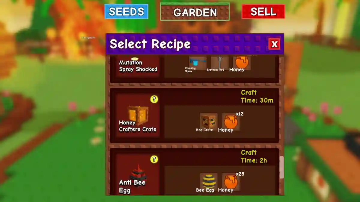 All Gear and Seed Crafting Recipes in Grow A Garden